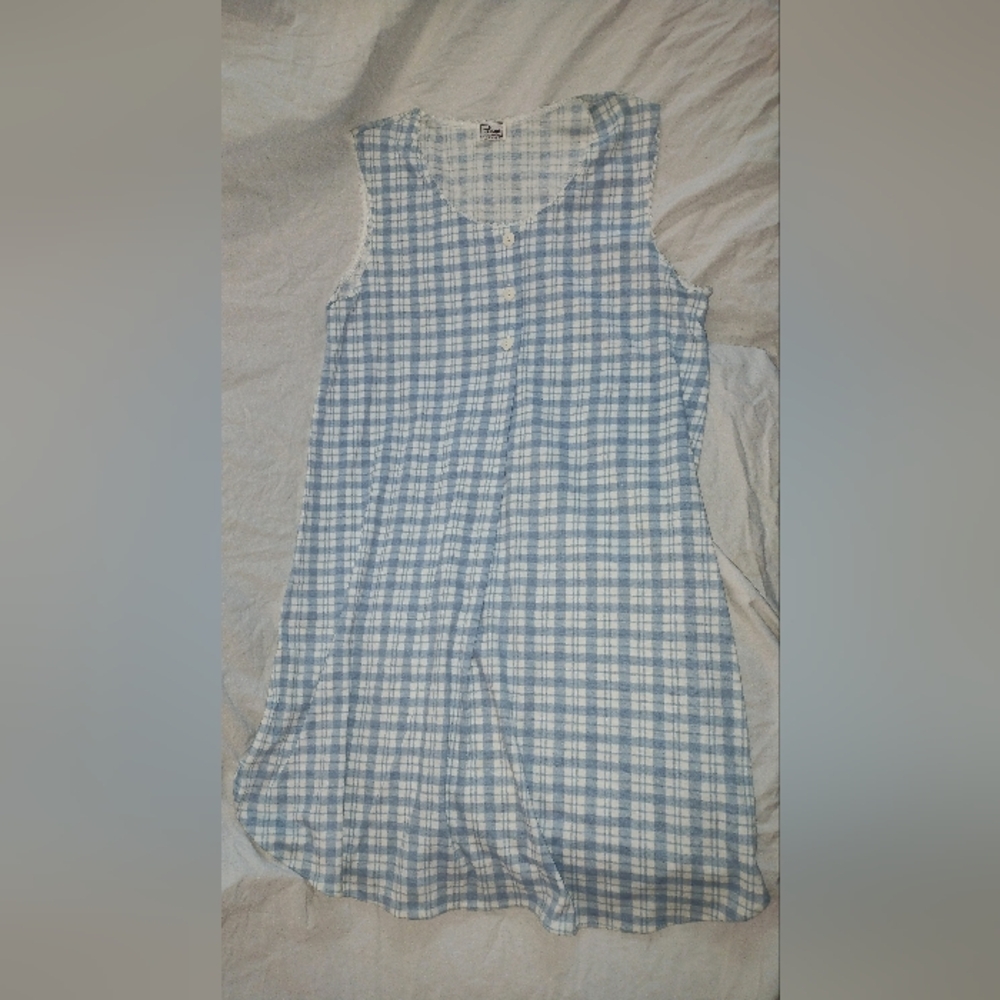 New Vintage NOS Faye Blue Plaid Sleeveless Nightgown Pajamas Pjs Size Small